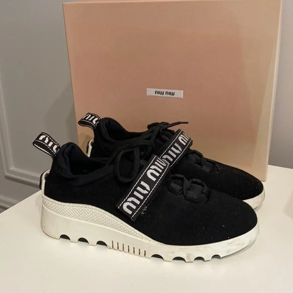 MiuMiu Black Stretch Sneakers - Picture 1 of 8